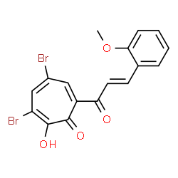 ChemSpider 2D Image | 3,5-Dibromo-2-hydroxy-7-[(2E)-3-(2-methoxyphenyl)-2-propenoyl]-2,4,6-cycloheptatrien-1-one | C17H12Br2O4