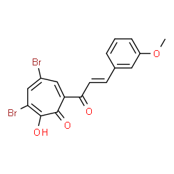 ChemSpider 2D Image | 3,5-Dibromo-2-hydroxy-7-[(2E)-3-(3-methoxyphenyl)-2-propenoyl]-2,4,6-cycloheptatrien-1-one | C17H12Br2O4