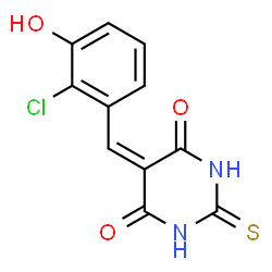ChemSpider 2D Image | 5-(2-Chloro-3-hydroxybenzylidene)-2-thioxodihydro-4,6(1H,5H)-pyrimidinedione | C11H7ClN2O3S