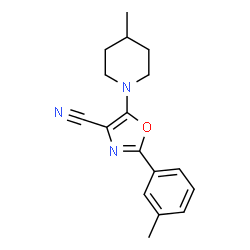 ChemSpider 2D Image | 2-(3-Methylphenyl)-5-(4-methyl-1-piperidinyl)-1,3-oxazole-4-carbonitrile | C17H19N3O