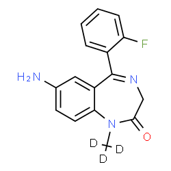 ChemSpider 2D Image | 7-Amino-5-(2-fluorophenyl)-1-(~2~H_3_)methyl-1,3-dihydro-2H-1,4-benzodiazepin-2-one | C16H11D3FN3O
