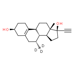 ChemSpider 2D Image | (3beta,7alpha,8xi,17alpha)-7-(~2~H_3_)Methyl-19-norpregn-5(10)-en-20-yne-3,17-diol | C21H27D3O2
