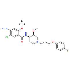 ChemSpider 2D Image | 4-Amino-5-chloro-N-{(3S,4R)-1-[3-(4-fluorophenoxy)propyl]-3-methoxy-4-piperidinyl}-2-[(~2~H_3_)methyloxy]benzamide | C23H26D3ClFN3O4