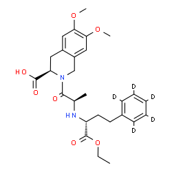 ChemSpider 2D Image | (3R)-2-{N-[(2R)-1-Ethoxy-1-oxo-4-(~2~H_5_)phenyl-2-butanyl]-D-alanyl}-6,7-dimethoxy-1,2,3,4-tetrahydro-3-isoquinolinecarboxylic acid | C27H29D5N2O7
