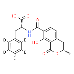 ChemSpider 2D Image | N-{[(3S)-8-Hydroxy-3-methyl-1-oxo-3,4-dihydro-1H-isochromen-7-yl]carbonyl}-D-(2,3,4,5,6-~2~H_5_)phenylalanine | C20H14D5NO6