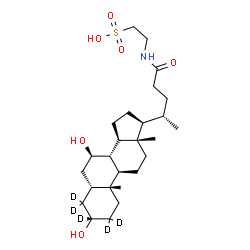 ChemSpider 2D Image | 2-{[(3beta,5beta,7alpha,8alpha,9beta,10alpha,13alpha,14beta,17alpha,20S)-3,7-Dihydroxy-24-oxo(2,2,3,4,4-~2~H_5_)cholan-24-yl]amino}ethanesulfonic acid | C26H40D5NO6S
