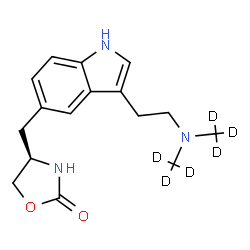 ChemSpider 2D Image | (4R)-4-{[3-(2-{Bis[(~2~H_3_)methyl]amino}ethyl)-1H-indol-5-yl]methyl}-1,3-oxazolidin-2-one | C16H15D6N3O2