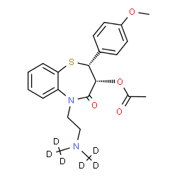 ChemSpider 2D Image | (2R,3R)-5-(2-{Bis[(~2~H_3_)methyl]amino}ethyl)-2-(4-methoxyphenyl)-4-oxo-2,3,4,5-tetrahydro-1,5-benzothiazepin-3-yl acetate | C22H20D6N2O4S