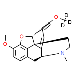 ChemSpider 2D Image | (5alpha,9alpha,13alpha)-3-Methoxy-17-methyl-6-[(~2~H_3_)methyloxy]-6,7,8,14-tetradehydro-4,5-epoxymorphinan | C19H18D3NO3