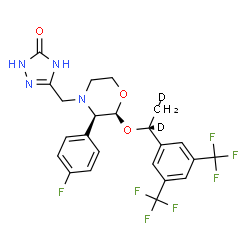 ChemSpider 2D Image | 5-{[(2S,3R)-2-{[(1S)-1-[3,5-Bis(trifluoromethyl)phenyl](1,2-~2~H_2_)ethyl]oxy}-3-(4-fluorophenyl)-4-morpholinyl]methyl}-2,4-dihydro-3H-1,2,4-triazol-3-one | C23H19D2F7N4O3