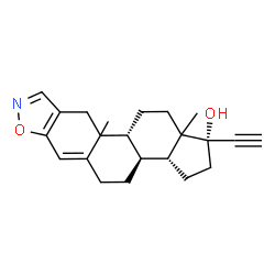 ChemSpider 2D Image | (1S,3aR,3bS,10bR)-1-Ethynyl-10a,12a-dimethyl-2,3,3a,3b,4,5,10,10a,10b,11,12,12a-dodecahydro-1H-cyclopenta[7,8]phenanthro[3,2-d][1,2]oxazol-1-ol | C22H27NO2