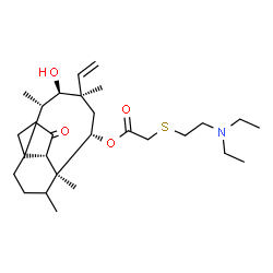ChemSpider 2D Image | (2S,3R,4R,6S,7S,8S)-3-Hydroxy-2,4,7,14-tetramethyl-9-oxo-4-vinyltricyclo[5.4.3.0~1,8~]tetradec-6-yl {[2-(diethylamino)ethyl]sulfanyl}acetate | C28H47NO4S