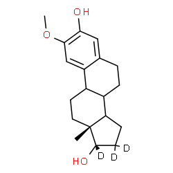 ChemSpider 2D Image | (8xi,9xi,13alpha,14xi,17alpha)-2-Methoxy(16,16,17-~2~H_3_)estra-1(10),2,4-triene-3,17-diol | C19H23D3O3