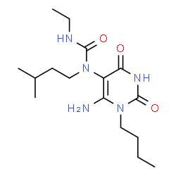 ChemSpider 2D Image | 1-(6-Amino-1-butyl-2,4-dioxo-1,2,3,4-tetrahydro-5-pyrimidinyl)-3-ethyl-1-(3-methylbutyl)urea | C16H29N5O3