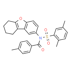 ChemSpider 2D Image | N-[(2,5-Dimethylphenyl)sulfonyl]-4-methyl-N-(6,7,8,9-tetrahydrodibenzo[b,d]furan-2-yl)benzamide | C28H27NO4S