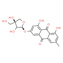 ChemSpider 2D Image | 3-{[(2S,4S)-3,4-Dihydroxy-4-(hydroxymethyl)tetrahydro-2-furanyl]oxy}-1,8-dihydroxy-6-methyl-9,10-anthraquinone | C20H18O9