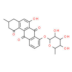ChemSpider 2D Image | 6-Hydroxy-3-methyl-1,7,12-trioxo-1,2,3,4,7,12-hexahydro-8-tetraphenyl 6-deoxyhexopyranoside | C25H24O9