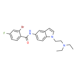 ChemSpider 2D Image | 2-Bromo-N-{1-[2-(diethylamino)ethyl]-1H-indol-5-yl}-4-fluorobenzamide | C21H23BrFN3O