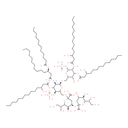 ChemSpider 2D Image | (2R,4R,5R)-4-[(2R,5R)-2-carboxy-6-[(1R)-1,2-dihydroxyethyl]-4,5-dihydroxy-tetrahydropyran-2-yl]oxy-6-[(1R)-1,2-dihydroxyethyl]-2-[[(3S,5R,6S)-5-[[(3R)-3-dodecanoyloxytetradecanoyl]amino]-6-[[(3S,5R,6R)-3-hydroxy-5-[[(3R)-3-hydroxytetradecanoyl]amino]-4-[(3R)-3-hydroxytetradecanoyl]oxy-6-phosphonooxy-tetrahydropyran-2-yl]methoxy]-4-[(3R)-3-hydroxytetradecanoyl]oxy-3-phosphonooxy-tetrahydropyran-2-yl]methoxy]-5-hydroxy-tetrahydropyran-2-carboxylic acid | C96H176N2O38P2