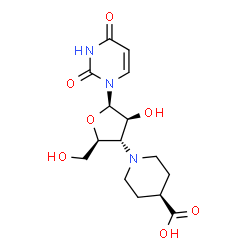 ChemSpider 2D Image | 1-[3-(4-Carboxy-1-piperidinyl)-3-deoxy-beta-D-arabinofuranosyl]-2,4(1H,3H)-pyrimidinedione | C15H21N3O7