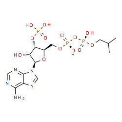ChemSpider 2D Image | 5'-O-[(S)-Hydroxy{[(R)-hydroxy(isobutoxy)phosphoryl]oxy}phosphoryl]adenosine 3'-(dihydrogen phosphate) | C14H24N5O13P3