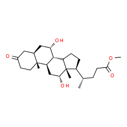 ChemSpider 2D Image | Methyl (5beta,7beta,8alpha,9beta,10alpha,12beta,13alpha,14xi,17alpha,20S)-7,12-dihydroxy-3-oxocholan-24-oate | C25H40O5