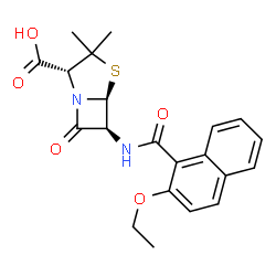 ChemSpider 2D Image | (2R,5S,6S)-6-[(2-Ethoxy-1-naphthoyl)amino]-3,3-dimethyl-7-oxo-4-thia-1-azabicyclo[3.2.0]heptane-2-carboxylic acid | C21H22N2O5S