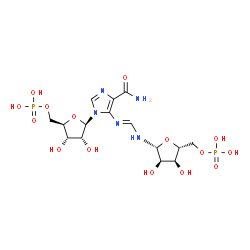 ChemSpider 2D Image | 1-(5-phospho-beta-D-ribosyl)-5-[(5-phospho-beta-D-ribosylamino)methylideneamino]imidazole-4-carboxamide | C15H25N5O15P2