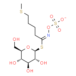 ChemSpider 2D Image | 1-S-[(1E)-5-(Methylsulfanyl)-N-(sulfonatooxy)pentanimidoyl]-1-thio-beta-D-glucopyranose | C12H22NO9S3