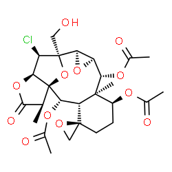 ChemSpider 2D Image | (1'R,2R,2'S,3'S,7'S,8'R,9'R,10'R,12'R,13'R,14'R,15'R,18'R)-14'-Chloro-13'-(hydroxymethyl)-8',18'-dimethyl-17'-oxospiro[oxirane-2,4'-[11,16,19]trioxapentacyclo[11.5.1.0~1,15~.0~3,8~.0~10,12~]nonadecane
]-2',7',9'-triyl triacetate | C26H33ClO12