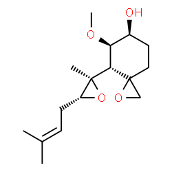 ChemSpider 2D Image | (4R,5R,6S)-5-Methoxy-4-[(2R,3R)-2-methyl-3-(3-methyl-2-buten-1-yl)-2-oxiranyl]-1-oxaspiro[2.5]octan-6-ol | C16H26O4
