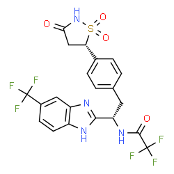 ChemSpider 2D Image | N-{(1s)-2-{4-[(5r)-1,1-Dioxido-3-Oxoisothiazolidin-5-Yl]phenyl}-1-[5-(Trifluoromethyl)-1h-Benzimidazol-2-Yl]ethyl}-2,2,2-Trifluoroacetamide | C21H16F6N4O4S