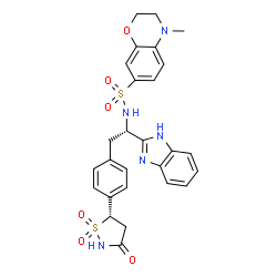 ChemSpider 2D Image | N-[(1s)-1-(1h-Benzimidazol-2-Yl)-2-{4-[(5s)-1,1-Dioxido-3-Oxoisothiazolidin-5-Yl]phenyl}ethyl]-4-Methyl-3,4-Dihydro-2h-1,4-Benzoxazine-7-Sulfonamide | C27H27N5O6S2