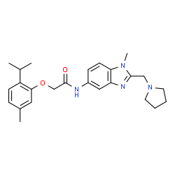 ChemSpider 2D Image | 2-(2-Isopropyl-5-methylphenoxy)-N-[1-methyl-2-(1-pyrrolidinylmethyl)-1H-benzimidazol-5-yl]acetamide | C25H32N4O2