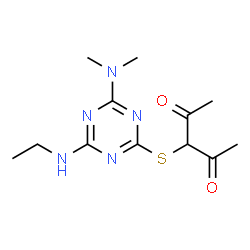 ChemSpider 2D Image | 3-{[4-(Dimethylamino)-6-(ethylamino)-1,3,5-triazin-2-yl]sulfanyl}-2,4-pentanedione | C12H19N5O2S