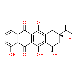 ChemSpider 2D Image | (8R,10R)-8-Acetyl-1,6,8,10,11-pentahydroxy-7,8,9,10-tetrahydro-5,12-tetracenedione | C20H16O8