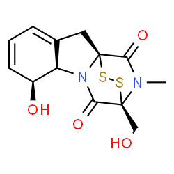 ChemSpider 2D Image | (1S,7S,8R,11S)-7-Hydroxy-11-(hydroxymethyl)-15-methyl-12,13-dithia-9,15-diazatetracyclo[9.2.2.0~1,9~.0~3,8~]pentadeca-3,5-diene-10,14-dione | C13H14N2O4S2