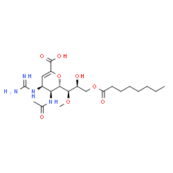 ChemSpider 2D Image | (6S)-5-Acetamido-2,6-anhydro-4-carbamimidamido-3,4,5-trideoxy-6-[(1R,2S)-2-hydroxy-1-methoxy-3-(octanoyloxy)propyl]-D-erythro-hex-2-enonic acid | C21H36N4O8