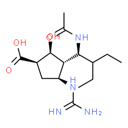 ChemSpider 2D Image | (1R,2S,3S,4S)-3-[(1S)-1-Acetamido-2-ethylbutyl]-4-carbamimidamido-2-hydroxycyclopentanecarboxylic acid | C15H28N4O4