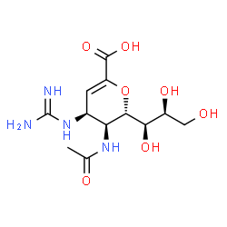 ChemSpider 2D Image | (6S)-5-Acetamido-2,6-anhydro-4-carbamimidamido-3,4,5-trideoxy-6-[(1R,2S)-1,2,3-trihydroxypropyl]-D-erythro-hex-2-enonic acid | C12H20N4O7
