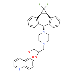 ChemSpider 2D Image | 1-{4-[(1aR,10bS)-1,1-Difluoro-1,1a,6,10b-tetrahydrodibenzo[a,e]cyclopropa[c][7]annulen-6-yl]-1-piperazinyl}-3-(5-quinolinyloxy)-2-propanol | C32H31F2N3O2