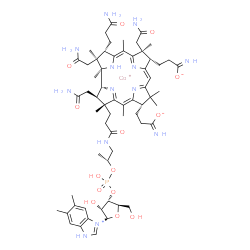 ChemSpider 2D Image | cobalt(1+);3-[(1R,2S,3S,4Z,7S,8S,9Z,13S,14Z,17R,18R,19R)-2,7,18-tris(2-amino-2-oxo-ethyl)-3-(3-amino-3-oxo-propyl)-17-[3-[[(2R)-2-[[(2R,3S,4R,5S)-5-(5,6-dimethyl-3H-benzimidazol-1-ium-1-yl)-4-hydroxy-2-(hydroxymethyl)tetrahydrofuran-3-yl]oxy-hydroxy-phosphoryl]oxypropyl]amino]-3-oxo-propyl]-13-(3-imino-3-oxido-propyl)-1,2,5,7,12,12,15,17-octamethyl-3,8,13,18,19,21-hexahydrocorrin-8-yl]propanimidate | C62H89CoN13O14P
