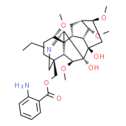 ChemSpider 2D Image | [(6beta,14alpha,16beta,17R)-20-Ethyl-7,8-dihydroxy-1,6,14,16-tetramethoxyaconitan-4-yl]methyl 2-aminobenzoate | C32H46N2O8