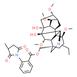 ChemSpider 2D Image | [(6beta,14alpha,16beta,17R)-20-Ethyl-7,8-dihydroxy-1,6,14,16-tetramethoxyaconitan-4-yl]methyl 2-(3-methyl-2,5-dioxo-1-pyrrolidinyl)benzoate | C37H50N2O10