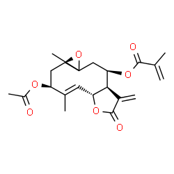ChemSpider 2D Image | (1aR,3S,5aR,8aR,9R)-3-Acetoxy-4,10a-dimethyl-8-methylene-7-oxo-1a,2,3,5a,7,8,8a,9,10,10a-decahydrooxireno[5,6]cyclodeca[1,2-b]furan-9-yl methacrylate | C21H26O7