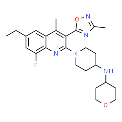 ChemSpider 2D Image | 1-[6-ethyl-8-fluoro-4-methyl-3-(3-methyl-1,2,4-oxadiazol-5-yl)quinolin-2-yl]-N-(oxan-4-yl)piperidin-4-amine | C25H32FN5O2