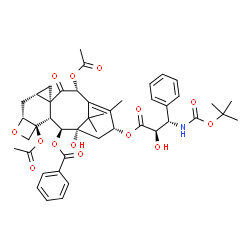 ChemSpider 2D Image | (2alpha,5beta,7beta,10beta,13beta)-4,10-Diacetoxy-1-hydroxy-13-{[(2R,3S)-2-hydroxy-3-({[(2-methyl-2-propanyl)oxy]carbonyl}amino)-3-phenylpropanoyl]oxy}-9-oxo-5,20-epoxy-7,19-cyclotax-11-en-2-yl benzoa
te | C45H53NO14