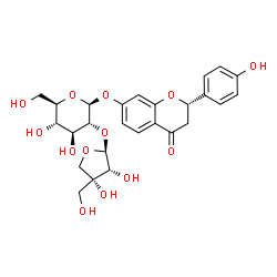 ChemSpider 2D Image | (2S)-2-(4-Hydroxyphenyl)-4-oxo-3,4-dihydro-2H-chromen-7-yl 2-O-[(2S,3R,4R)-3,4-dihydroxy-4-(hydroxymethyl)tetrahydro-2-furanyl]-beta-D-glucopyranoside | C26H30O13