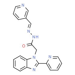 ChemSpider 2D Image | 2-[2-(2-Pyridinyl)-1H-benzimidazol-1-yl]-N'-[(E)-3-pyridinylmethylene]acetohydrazide | C20H16N6O
