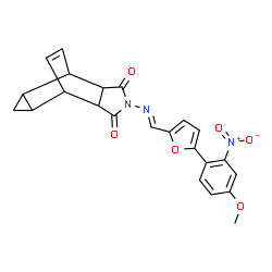 ChemSpider 2D Image | 4-[(E)-{[5-(4-Methoxy-2-nitrophenyl)-2-furyl]methylene}amino]-4-azatetracyclo[5.3.2.0~2,6~.0~8,10~]dodec-11-ene-3,5-dione | C23H19N3O6